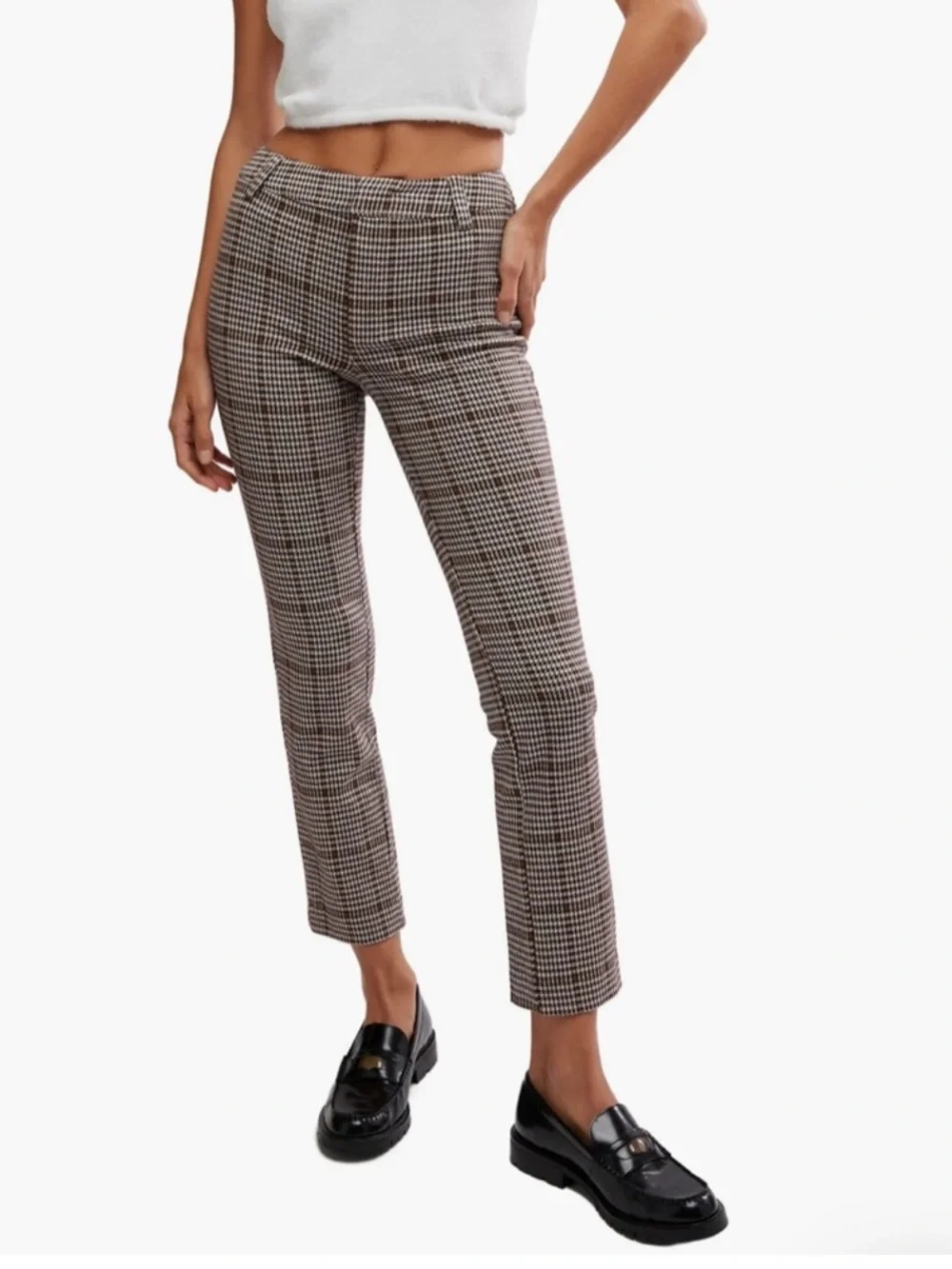 Free People Molly Houndstooth Plain Slim Fit Pants